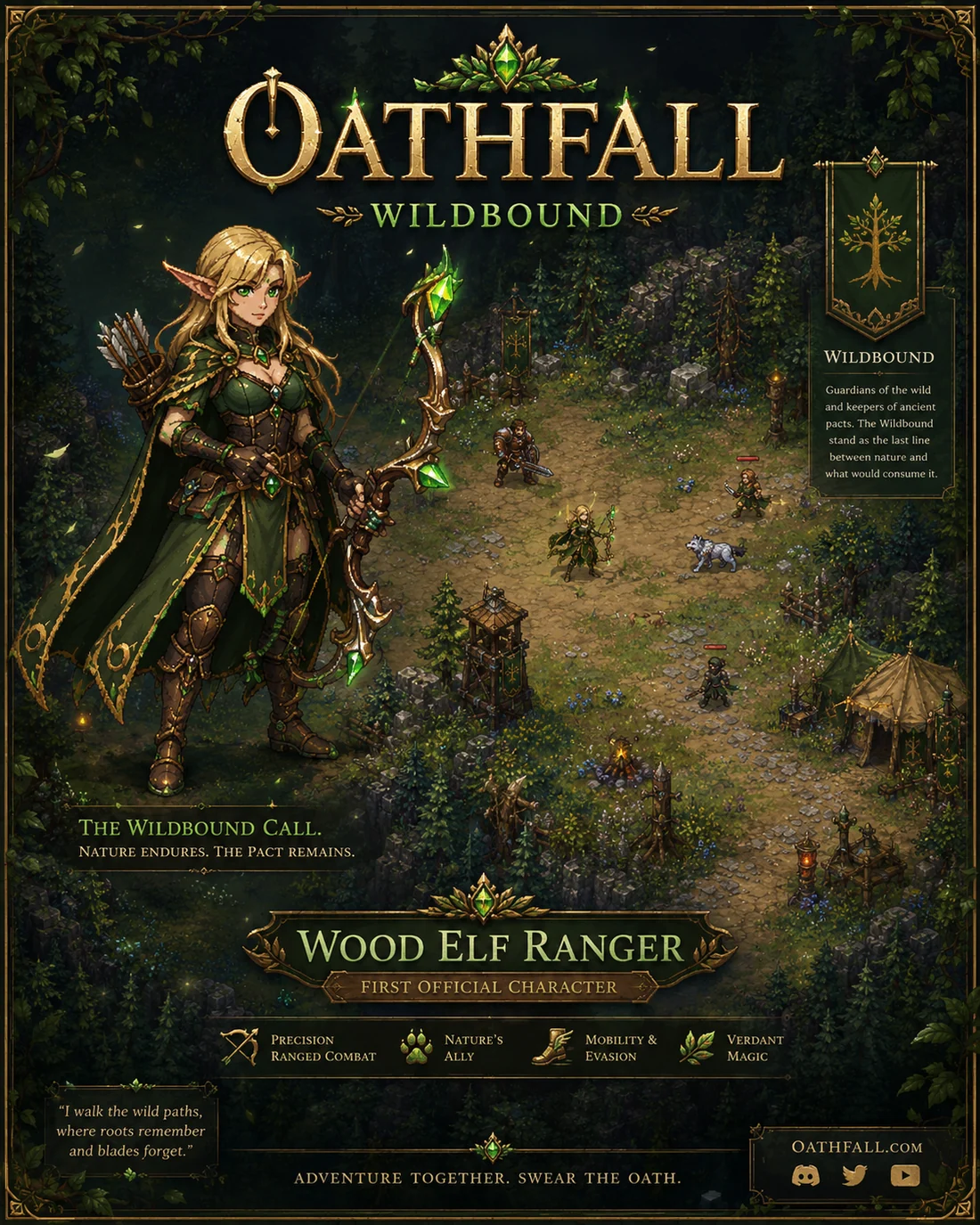 Official OATHFALL Wildbound Wood Elf Ranger character reveal poster